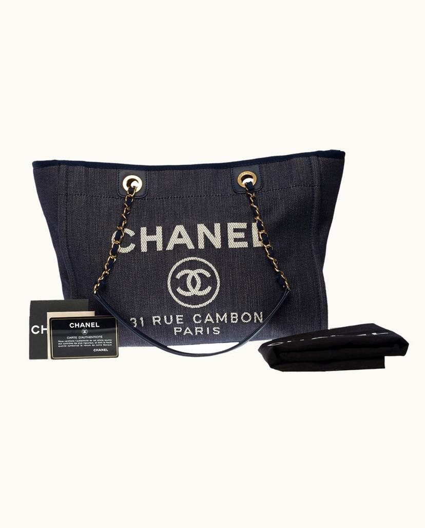 Chanel Chanel Deauville Tote Women's Bag Blue Denim Canvas