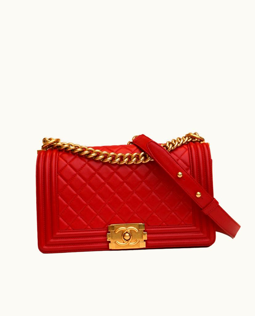 Chanel Chanel Medium Boy Flap Bag Lambskin Leather Red