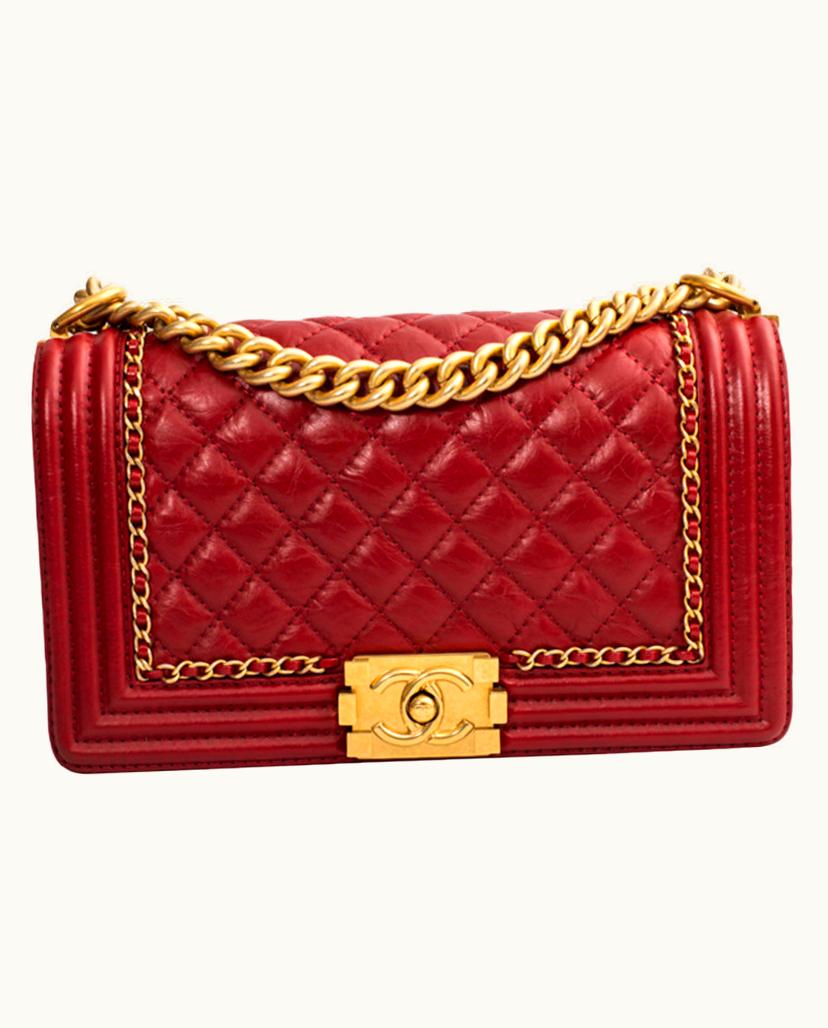 Chanel Chanel Boy Bag Leather Women's Shoulder Red