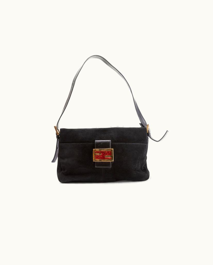 Fendi Fendi Mamma Suede Shoulder Bag Black