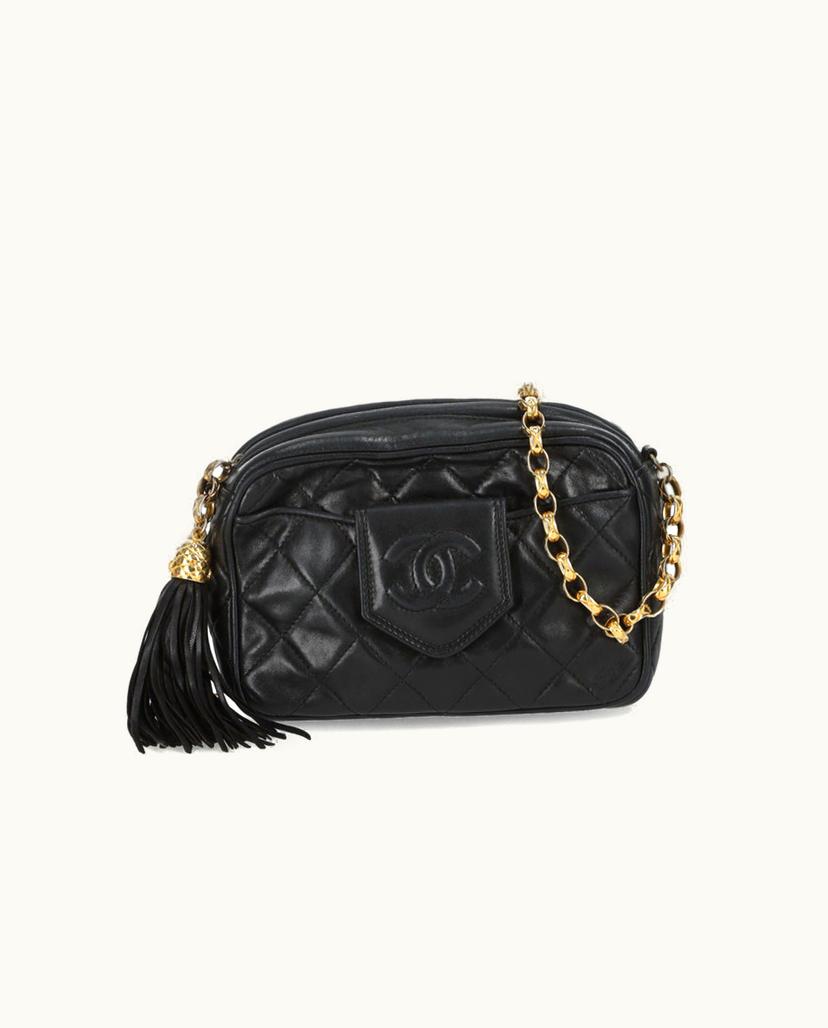 Chanel Chanel CC Camera Tassel Bag Quilted Leather Shoulder Bag Black