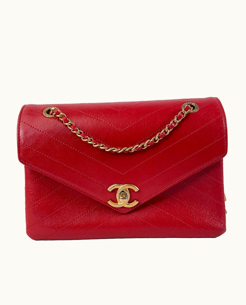 Chanel Chanel Coco Chevron Envelope Flap Crossbody Bag Red