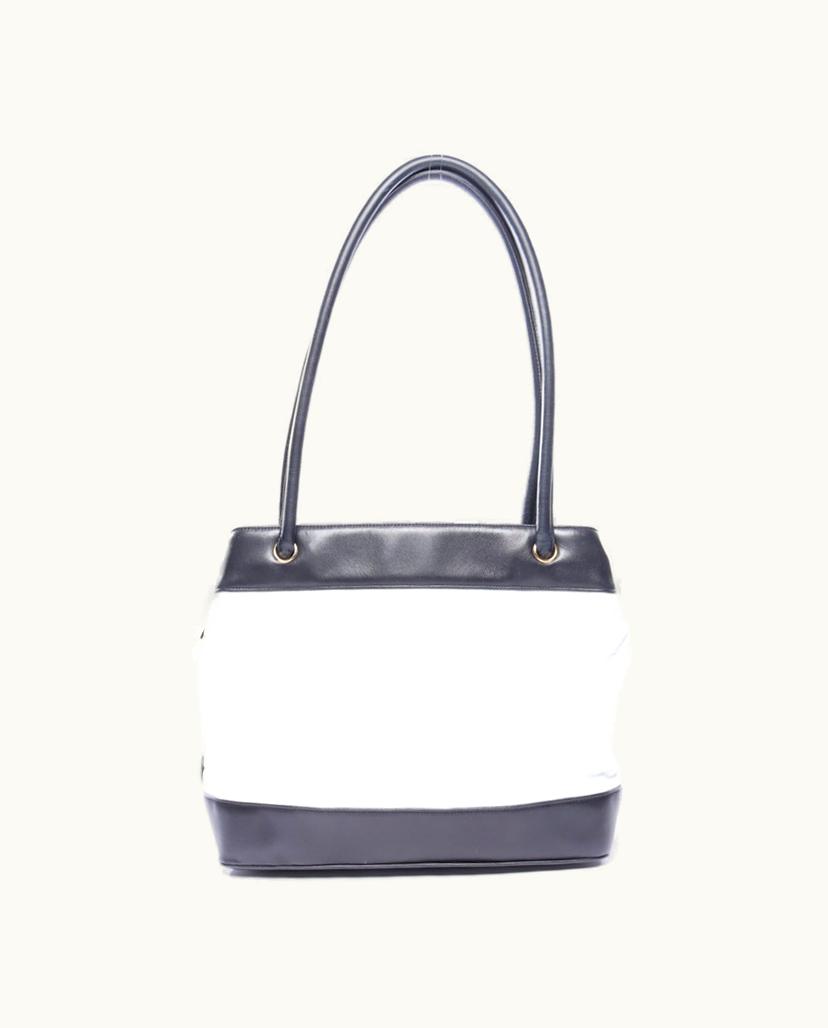 Chanel Chanel Front Logo Bicolor Zip Tote Shoulder Bag Black & White