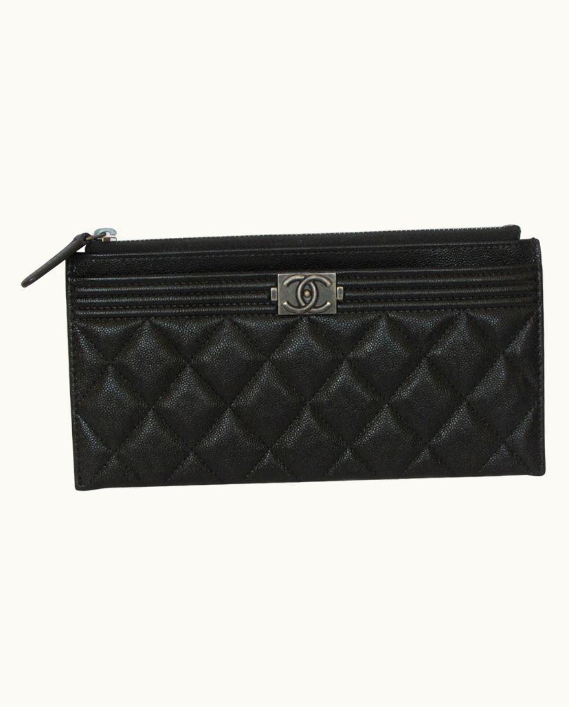 Chanel Chanel Boy Long Wallet Clutch Caviar Leather Black
