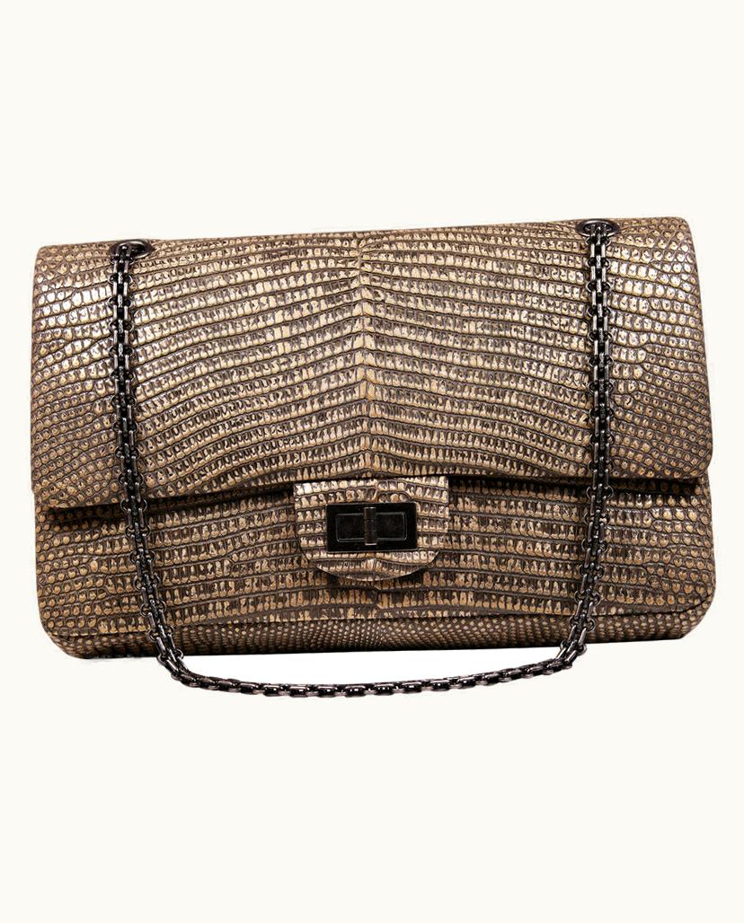 Chanel Chanel Jumbo Double Flap Bag Women's Natural Lizard Gunmetal