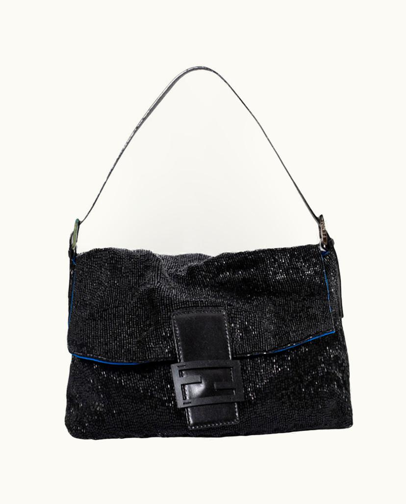 Fendi Fendi Mamma Baguette Sequin Women's Shoulder Bag Black Blue Silver