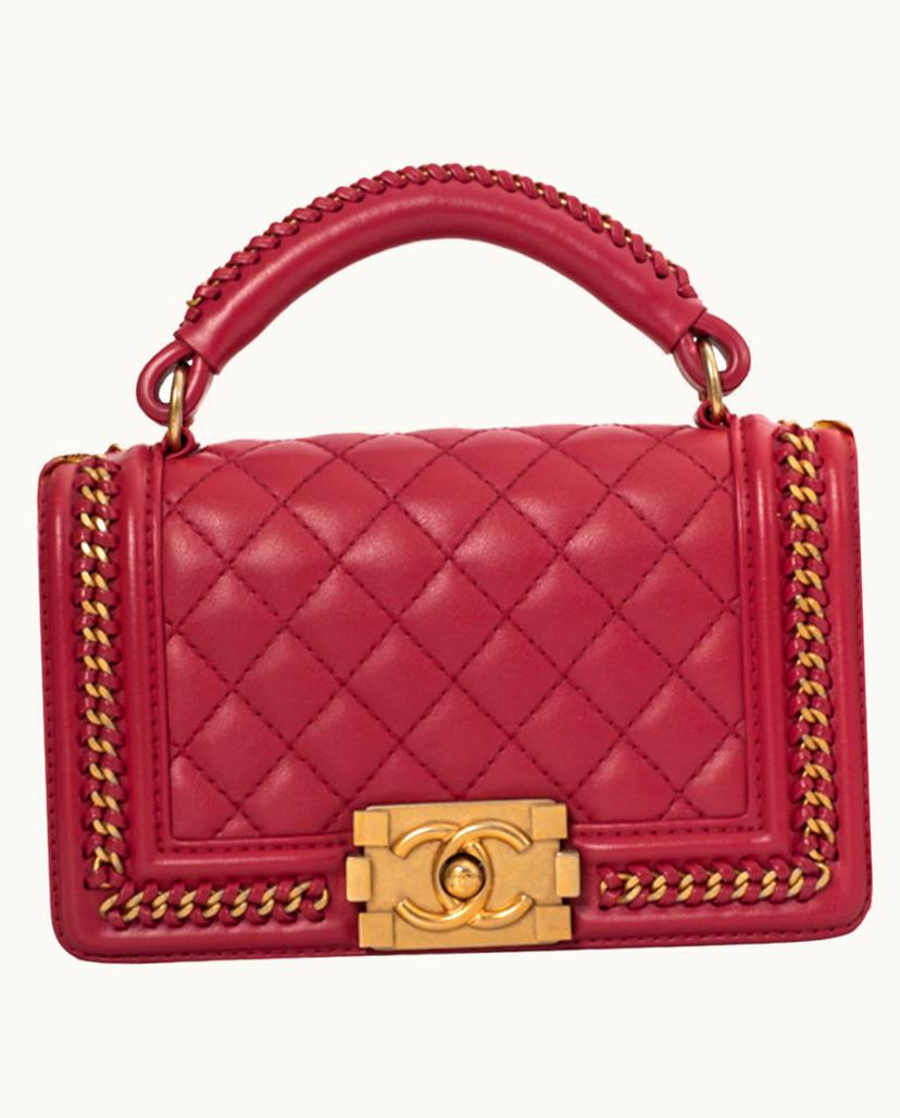 Chanel Chanel Women's Boy Top Handle Bag Leather In Pink