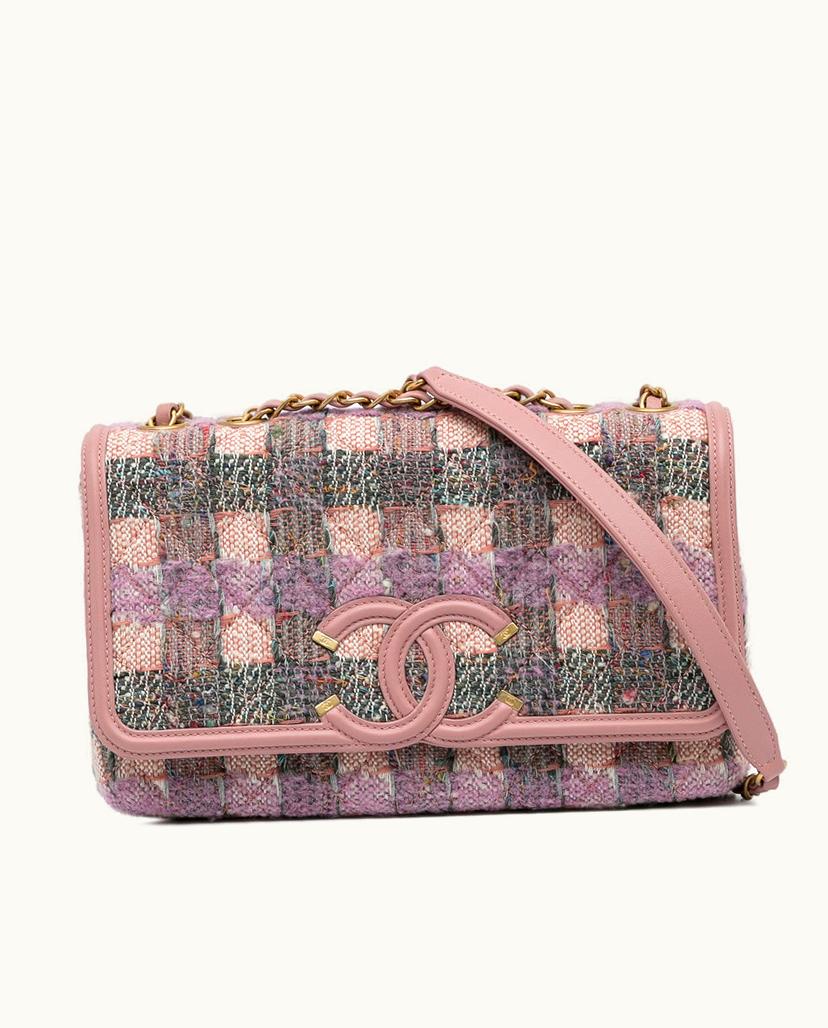 Chanel Chanel Medium Tweed Filigree Flap Shoulder Bag Pink & Light Pink