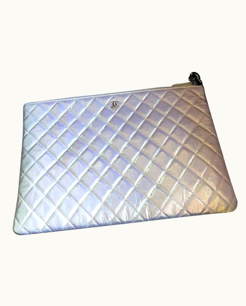 Chanel Chanel Women's Clutch Bag Leather In Silvery
