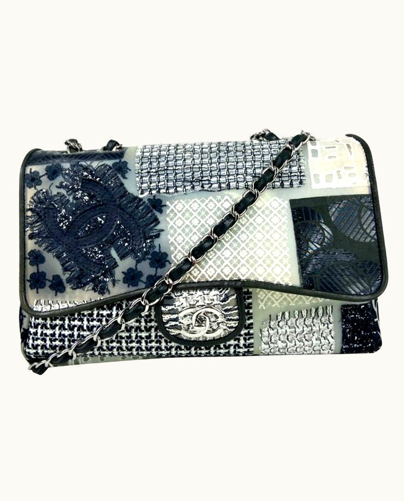 Chanel Chanel Medium Embroidery Flower Motifs Single Flap Bag in Blue/Grey