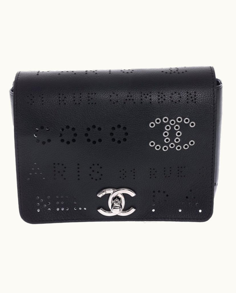 Chanel Chanel 2019 Perforated Logo Women's Shoulder Bag Leather Pochette Set in Black