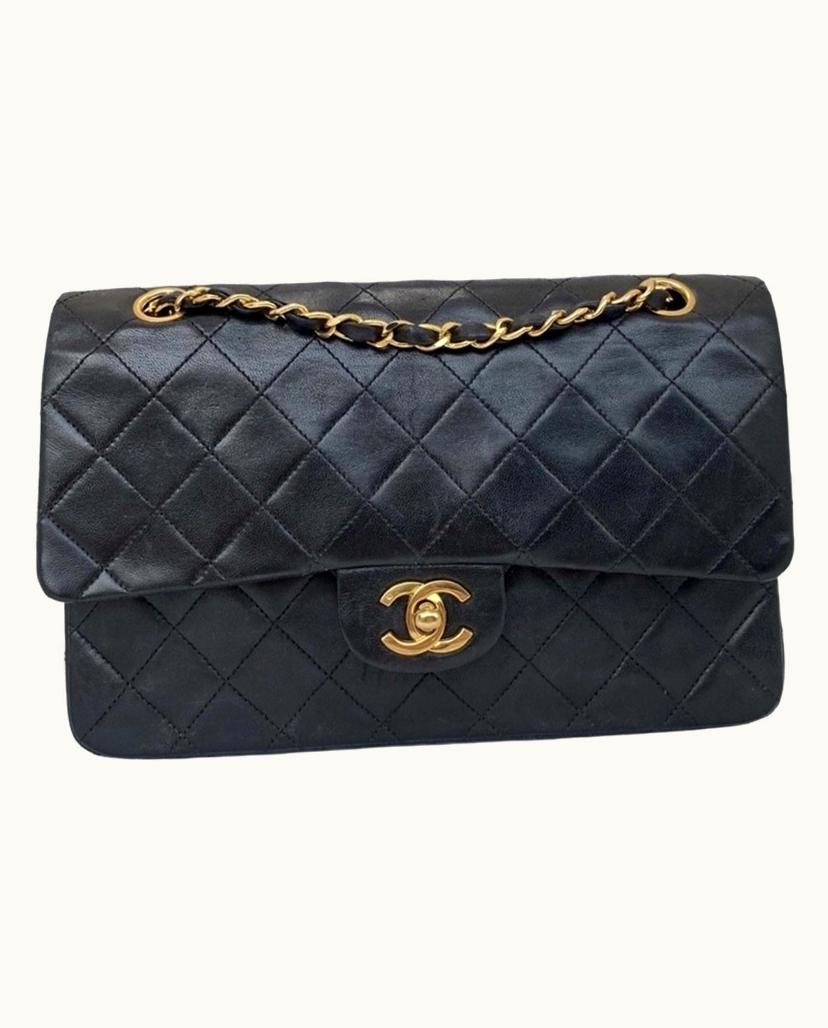 Chanel Chanel 2.55 Medium Flap Bag Lambskin Leather Gold Black