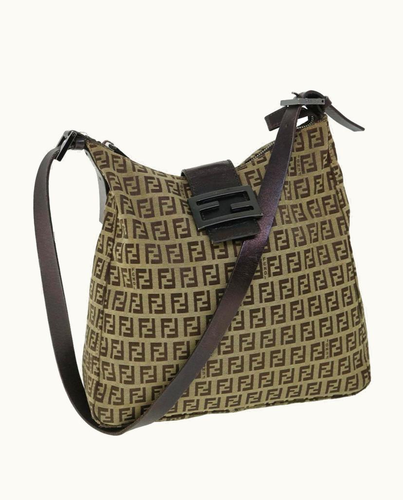 Fendi Fendi Zucchino Baguette Shoulder Bag Canvas Brown