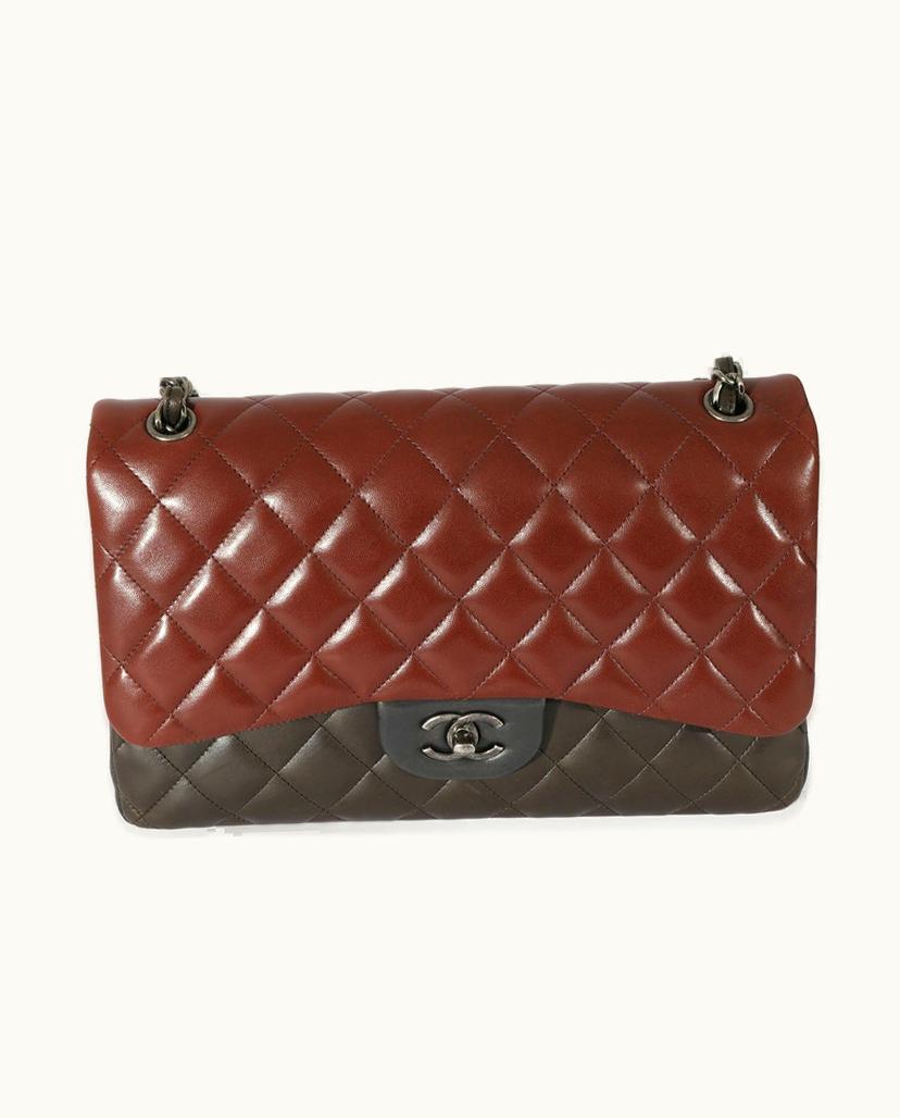 Chanel Chanel Double Flap Bag Leather Crossbody/Shoulder Bag Jumbo Red & Burgundy