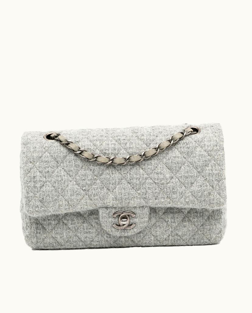 Chanel Chanel Medium Classic Tweed Double Flap Shoulder Bag Gray