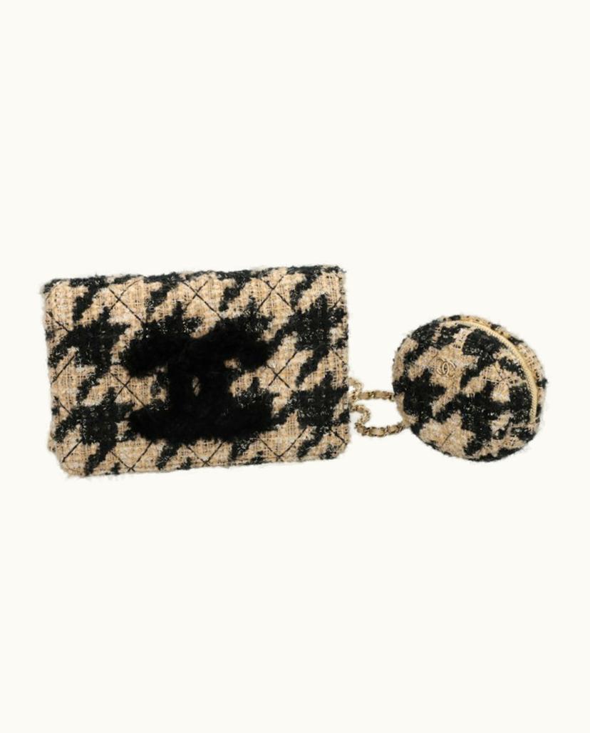 Chanel Chanel 19 WALLET ON CHAIN Shoulder Bag Beige Black Houndstooth
