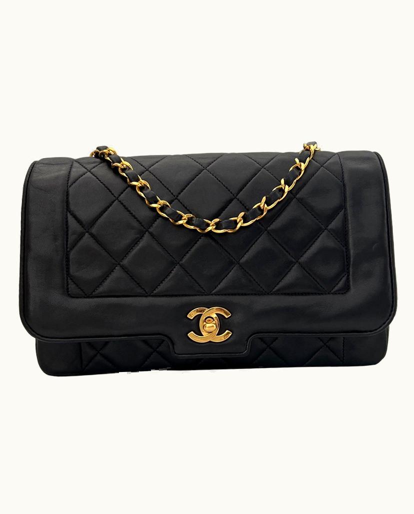 Chanel Chanel Diana Vintage Leather Bag Black Gold Bordeaux