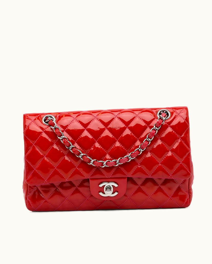 Chanel Chanel Medium Classic Double Flap Shoulder Bag Patent Leather In Red