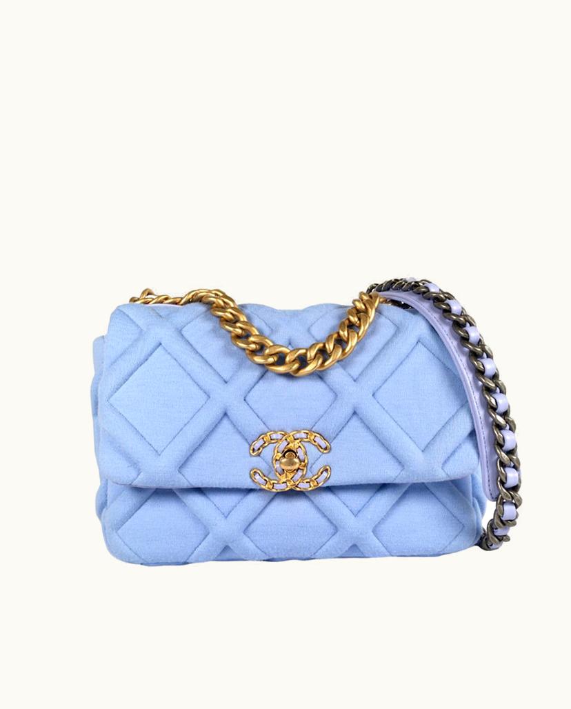 Chanel Chanel 19 Flap Bag Jersey Leather Blue x Light Blue
