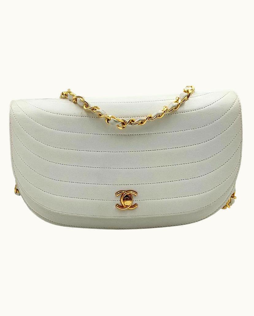 Chanel Chanel Vintage Half Moon Shoulder Bag Leather White