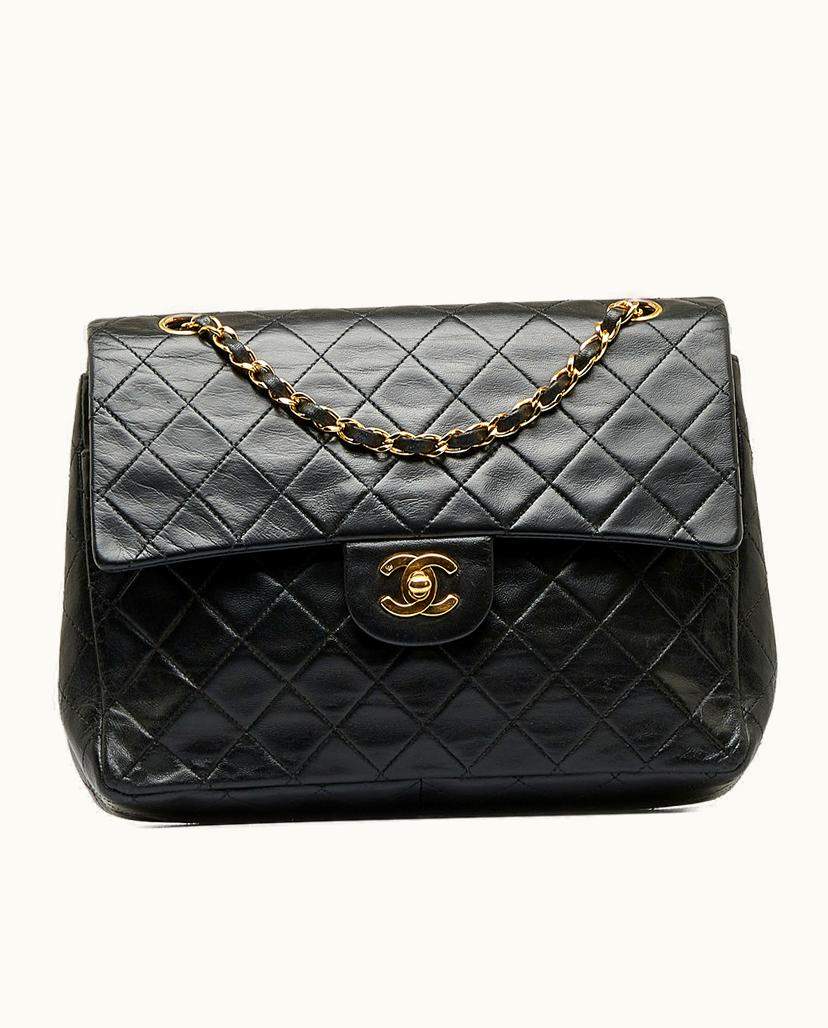 Chanel Chanel Classic Medium Tall Lambskin Quilted Double Flap Shoulder Bag Black