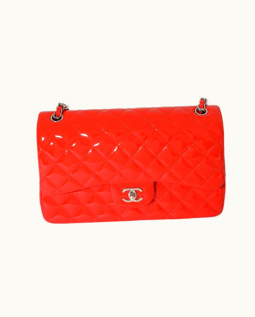 Chanel Chanel Double Flap Bag Crossbody Shoulder Bag Orange Patent Leather Jumbo