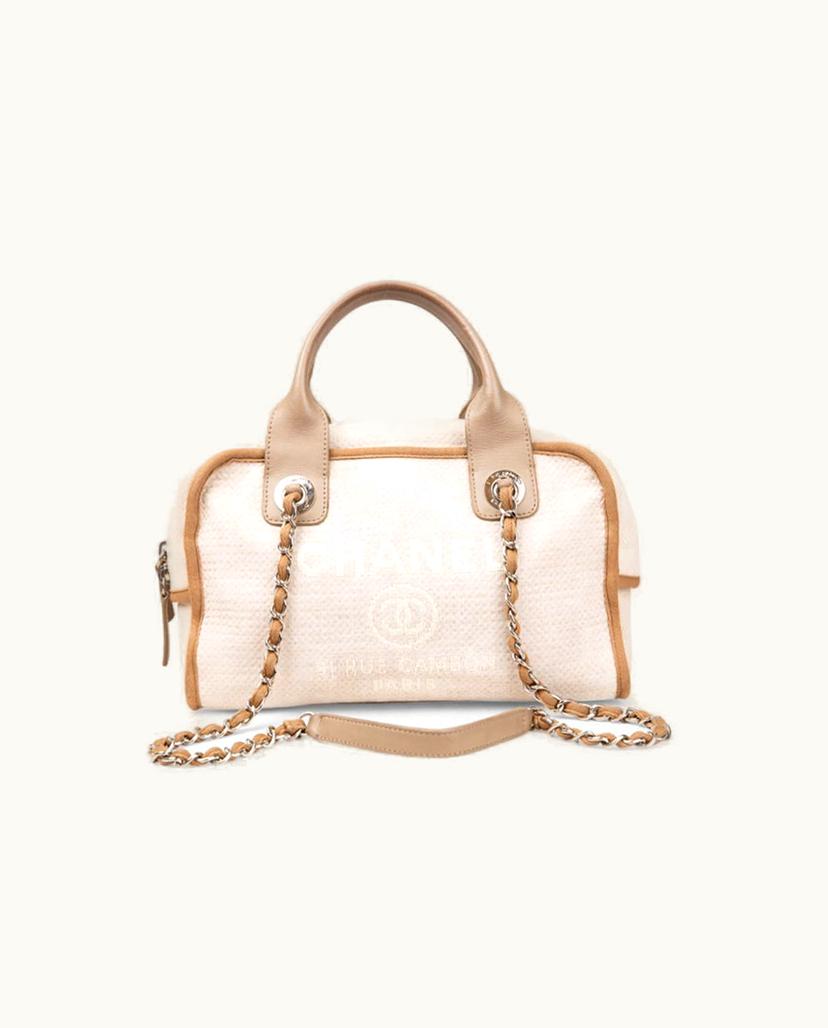 Chanel Chanel Deauville Canvas Bowling Bag Beige