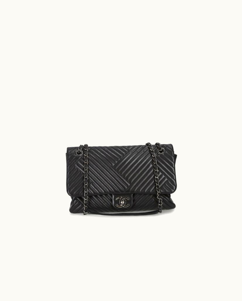 Chanel Chanel Cross Stitch Single Flap Bag Quilted Lambskin Black