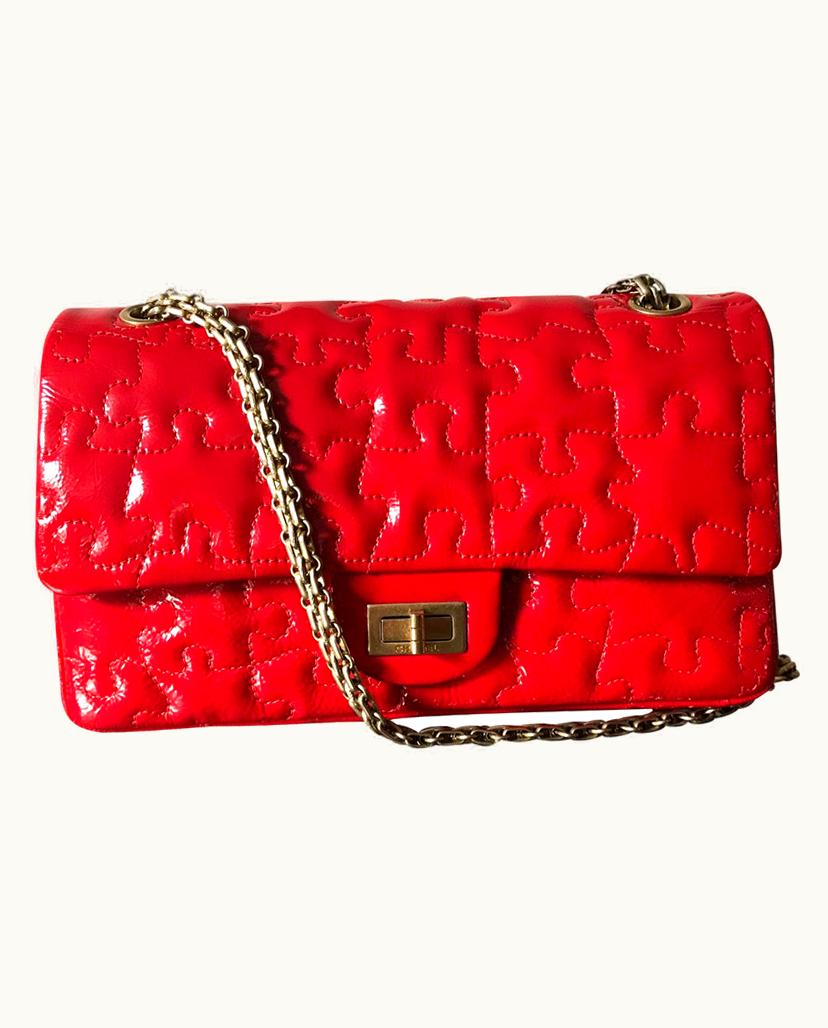 Chanel Chanel 2.55 Puzzle Collector Patent Leather Shoulder Bag Red