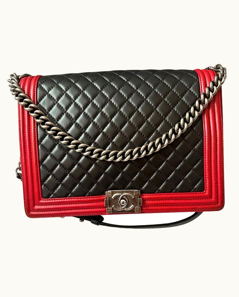 Chanel Chanel Boy Maxi Leather Shoulder Bag Black & Red