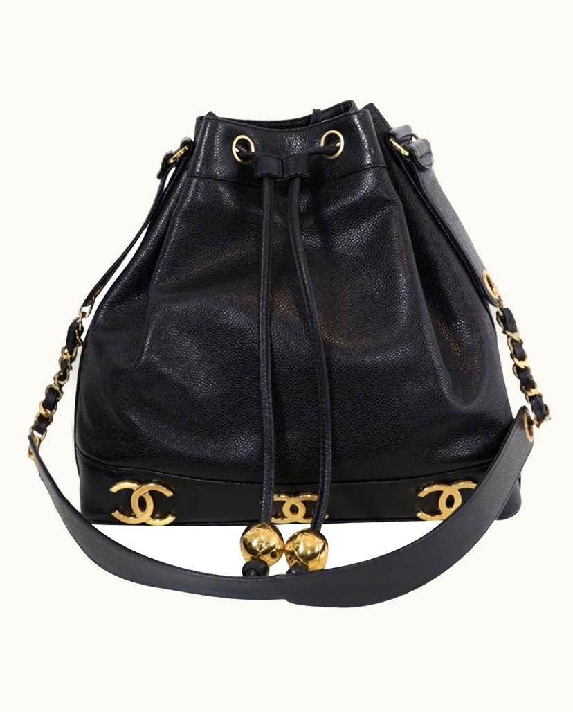 Chanel Chanel CC Interlocking Bucket Bag Lambskin Leather Black