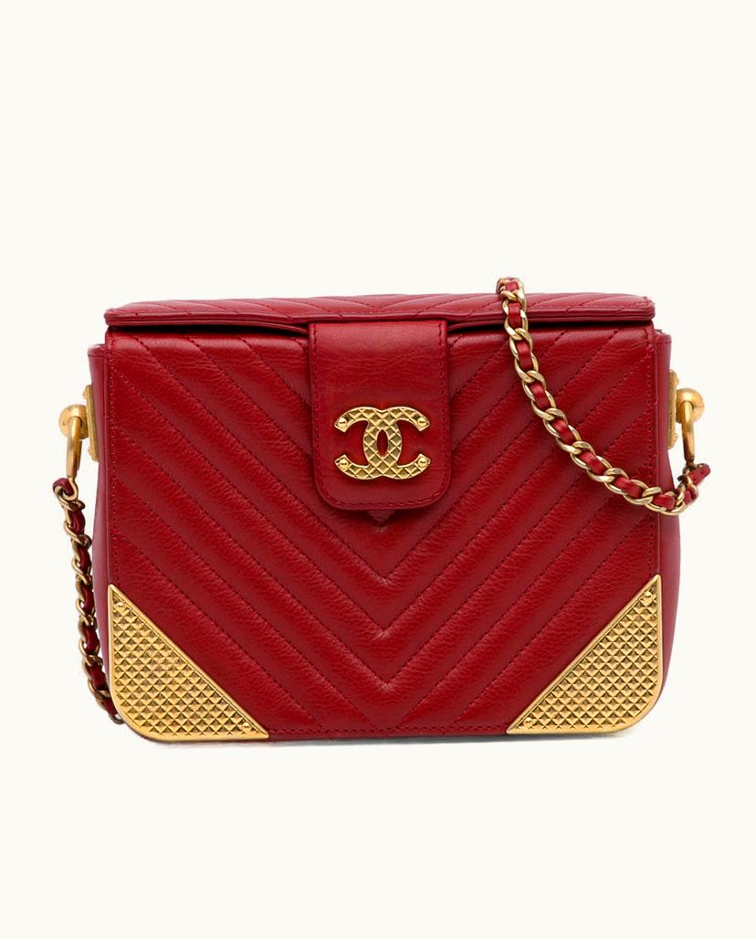 Chanel Chevron Minaudiere Bag Leather In Red
