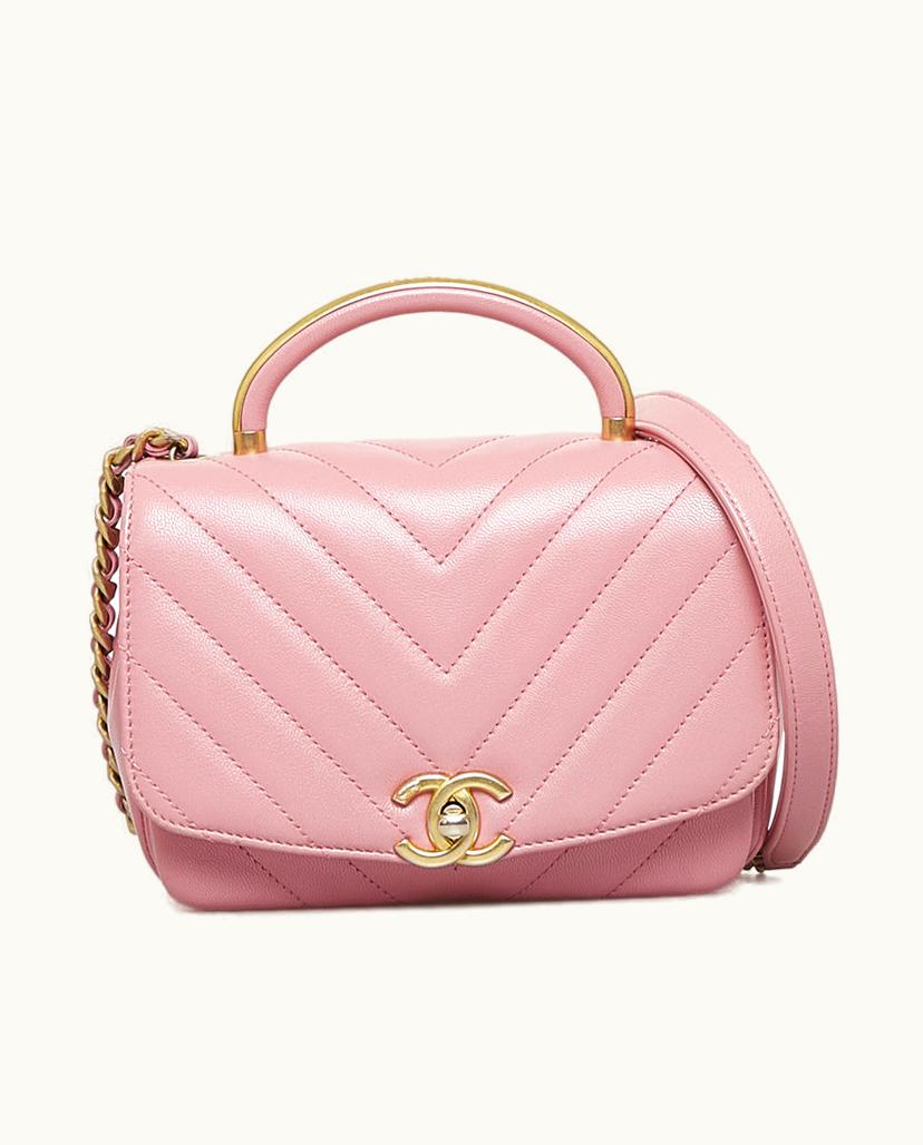 Chanel Chanel Reversed Chevron Round Flap Lambskin Leather Shoulder Bag in Pink