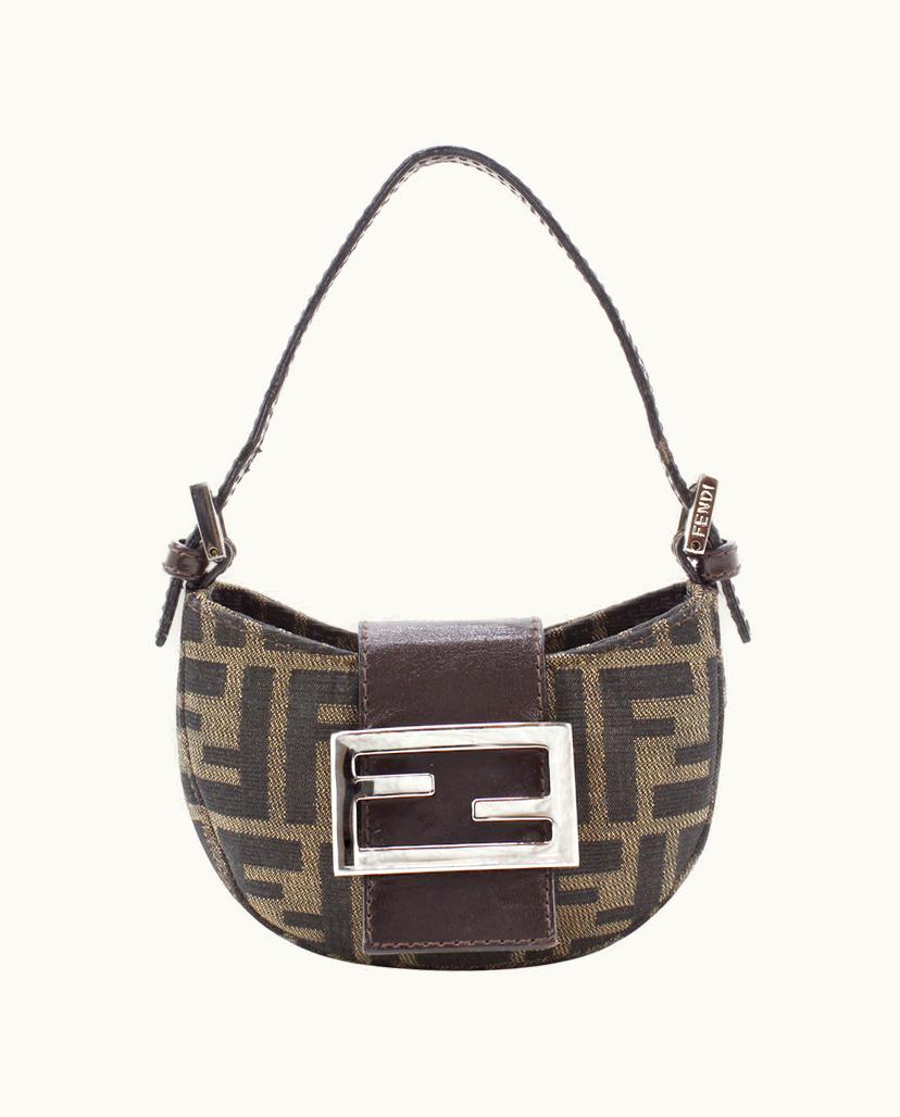 Fendi Fendi Croissant Mini Baguette Baguette Bag In Brown Zucca Canvas and Brown Leather