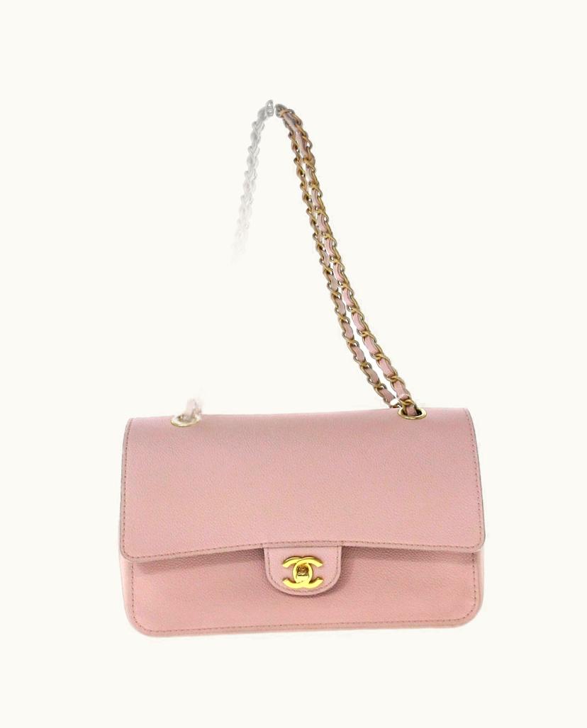 Chanel Chanel Double Flap Shoulder Bag Leather Pink Beige
