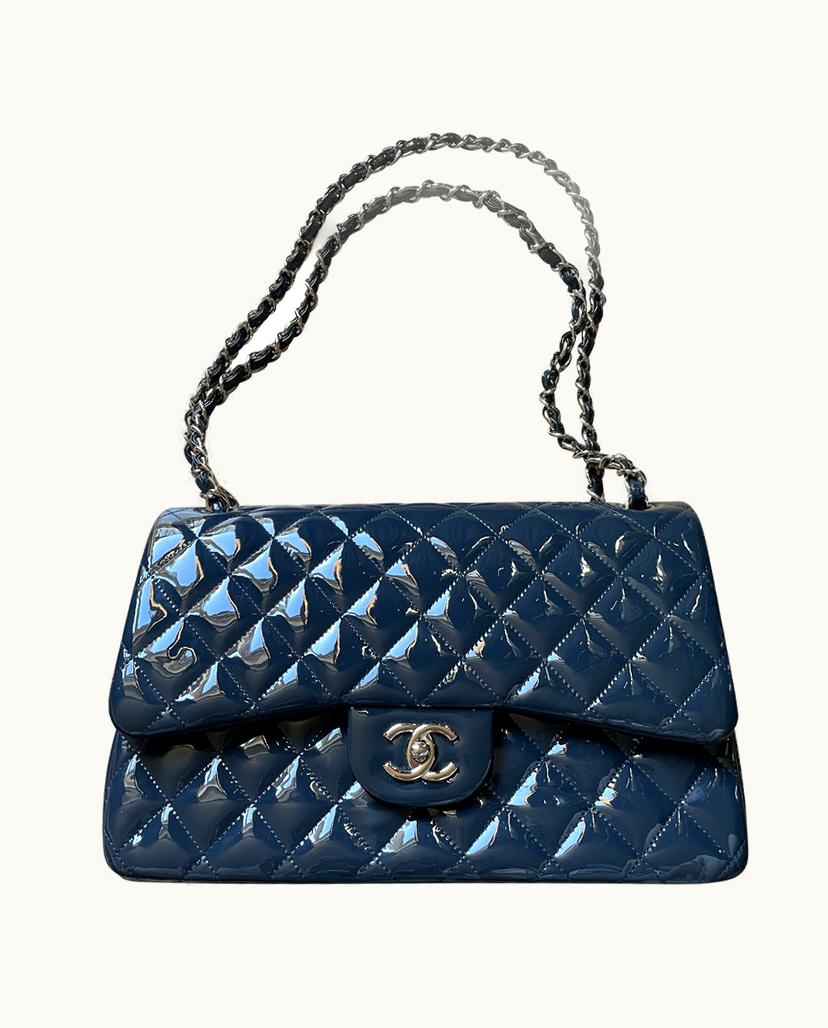 Chanel Chanel Classique Large Bag Patent Leather In Blue