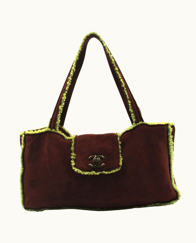 Chanel Chanel Women's Shopper Sheepskin And Green Wool In Brown