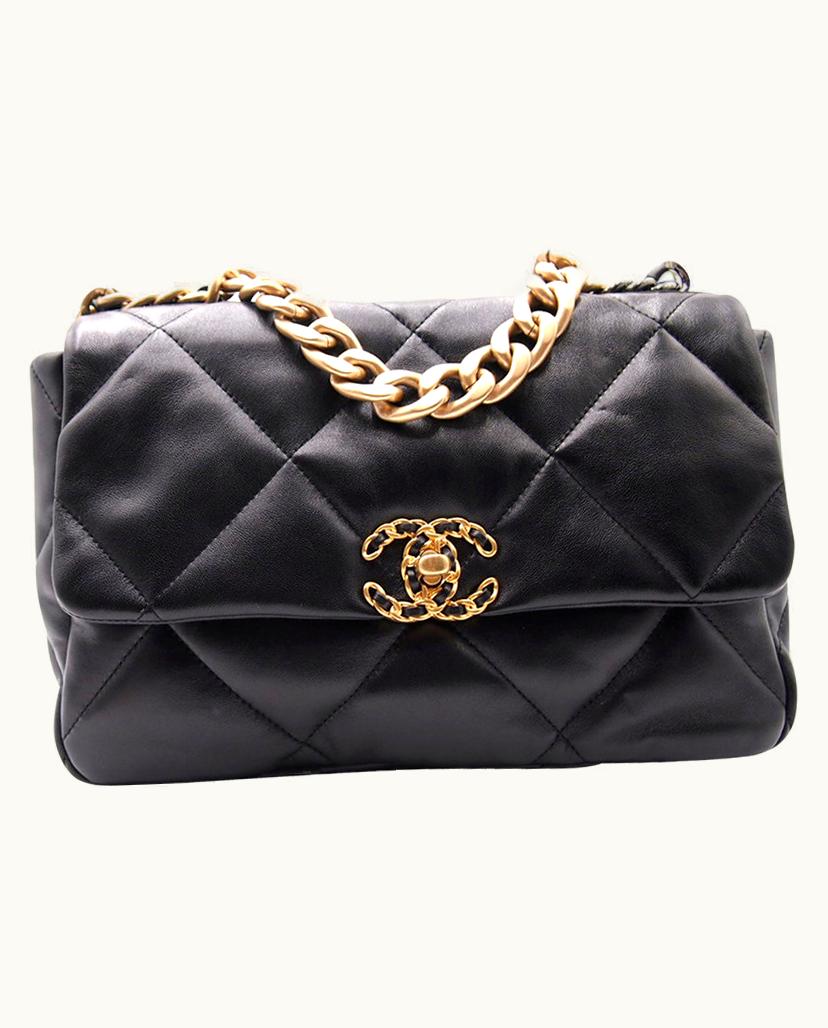 Chanel Chanel Pochette 19 Bag Leather In Black with Metallic Gold and Silver Finishes