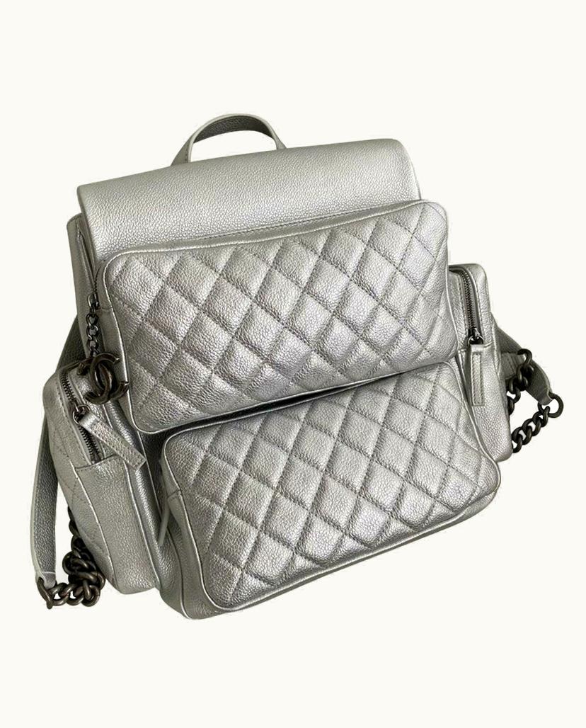 Chanel Chanel Women's Backpack Leather In Silvery