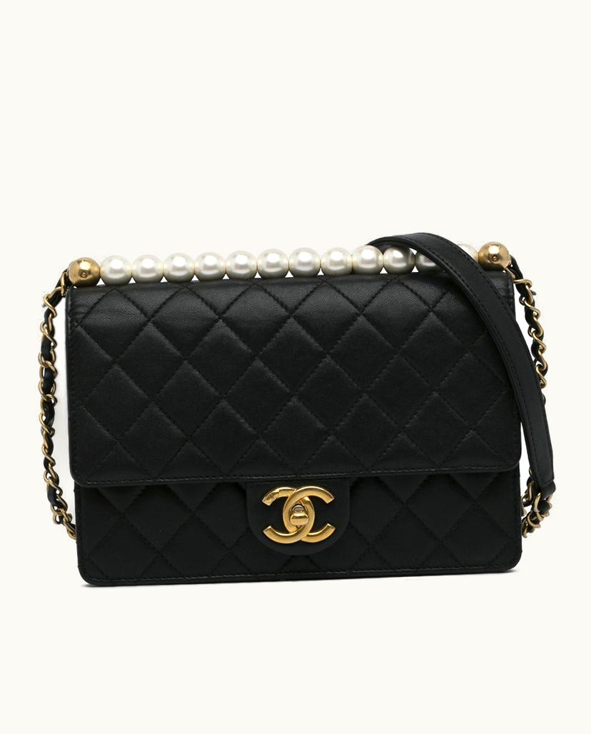 Chanel Chanel Chic Pearls Lambskin Flap Crossbody Bag Black