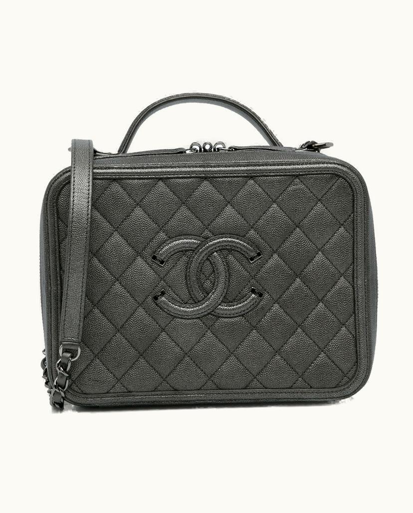 Chanel Chanel CC Filigree Caviar Vanity Case Leather In Grey