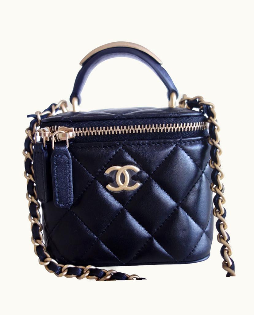 Chanel Chanel Women's Vanity Small Case With Chain Leather In Black