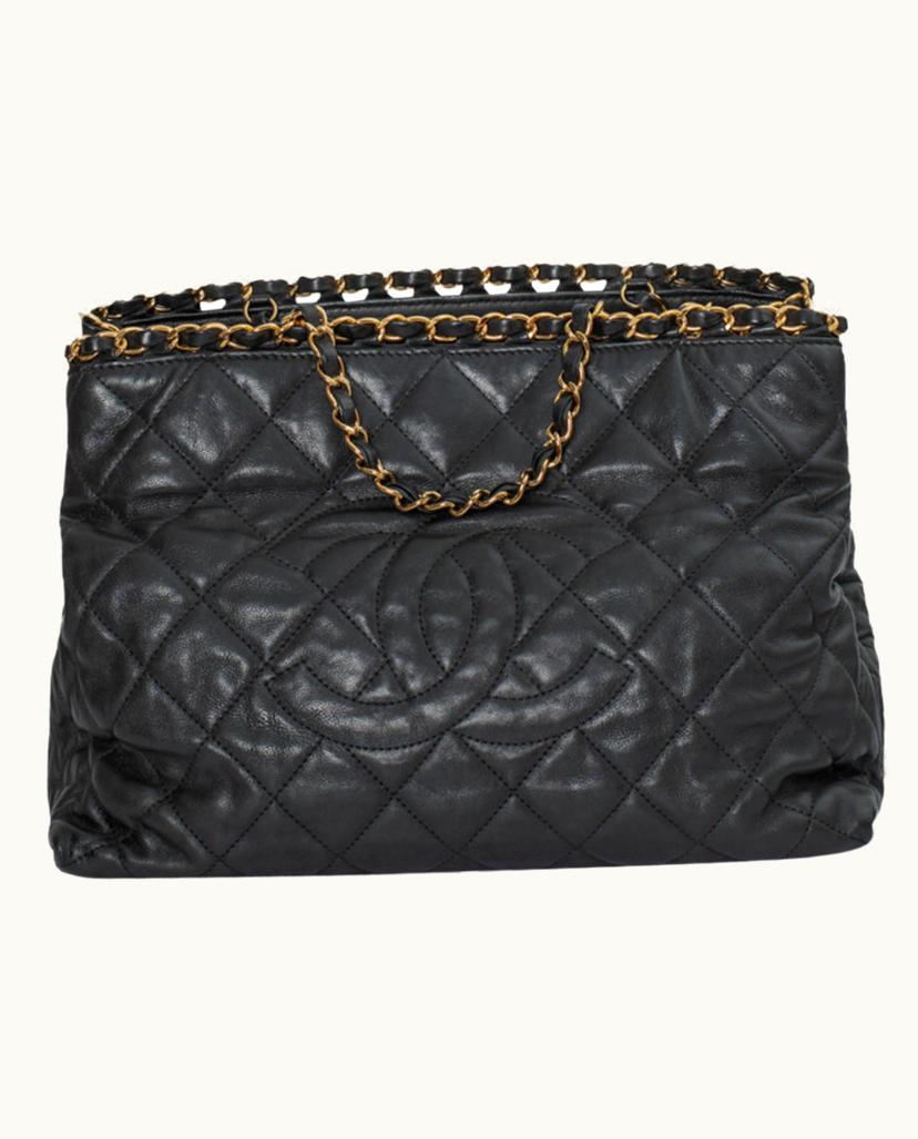 Chanel CHANEL Grand Shopping Leather Tote Black Gold