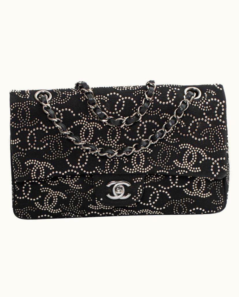 Chanel Chanel Classique Flap Bag Canvas in Black & Silver