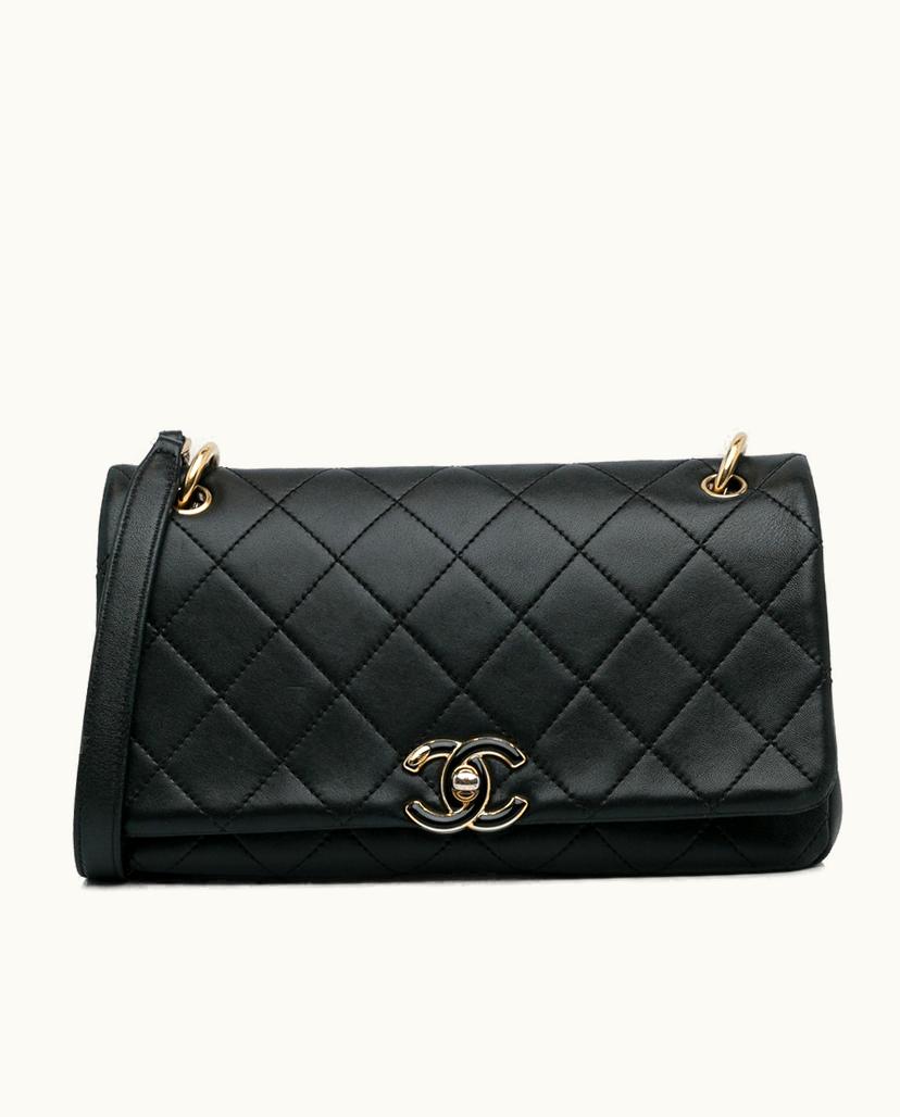 Chanel Chanel Twist Chain Enamel CC Flap Bag Quilted Lambskin Leather Black