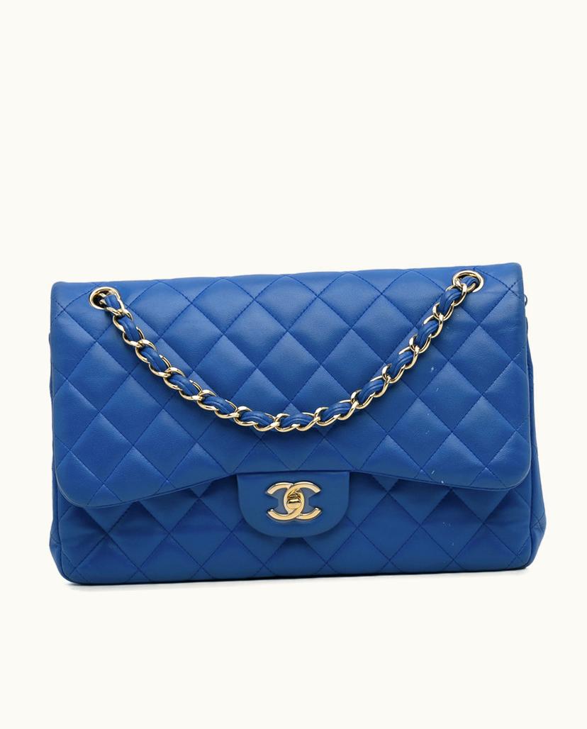 Chanel Chanel Jumbo Classic Lambskin Double Flap Shoulder Bag in Blue