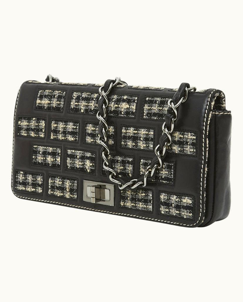 Chanel Chanel 2.55 Tweed Leather Bag in Black Gray White
