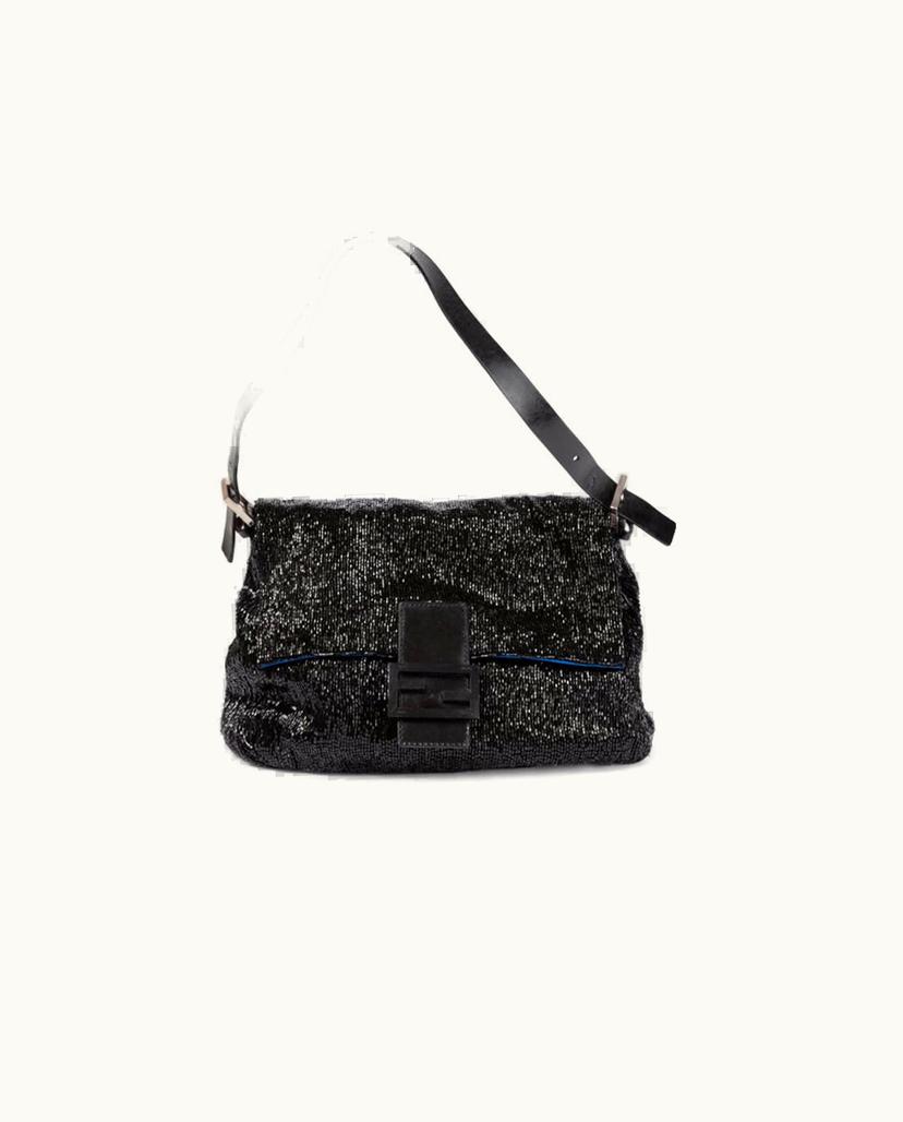 Fendi FENDI Beads Mama Baguette Shoulder Bag Black