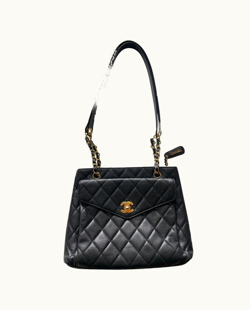 Chanel Chanel 4649114 Classic Tote Bag Leather Black Gold