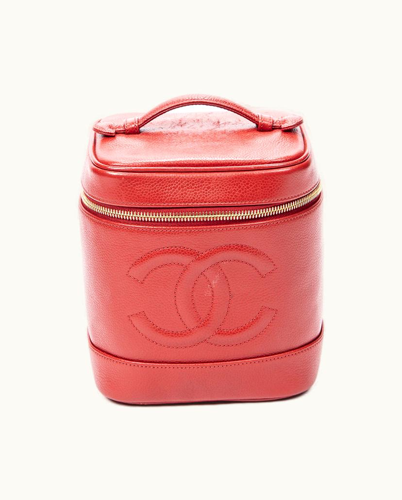 Chanel Chanel CC Timeless Tall Vanity Case Red Caviar Leather Handbag